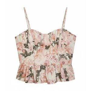 Express XL Pink Floral Cami Tank White Black Bold Flower Sleeveless Top
